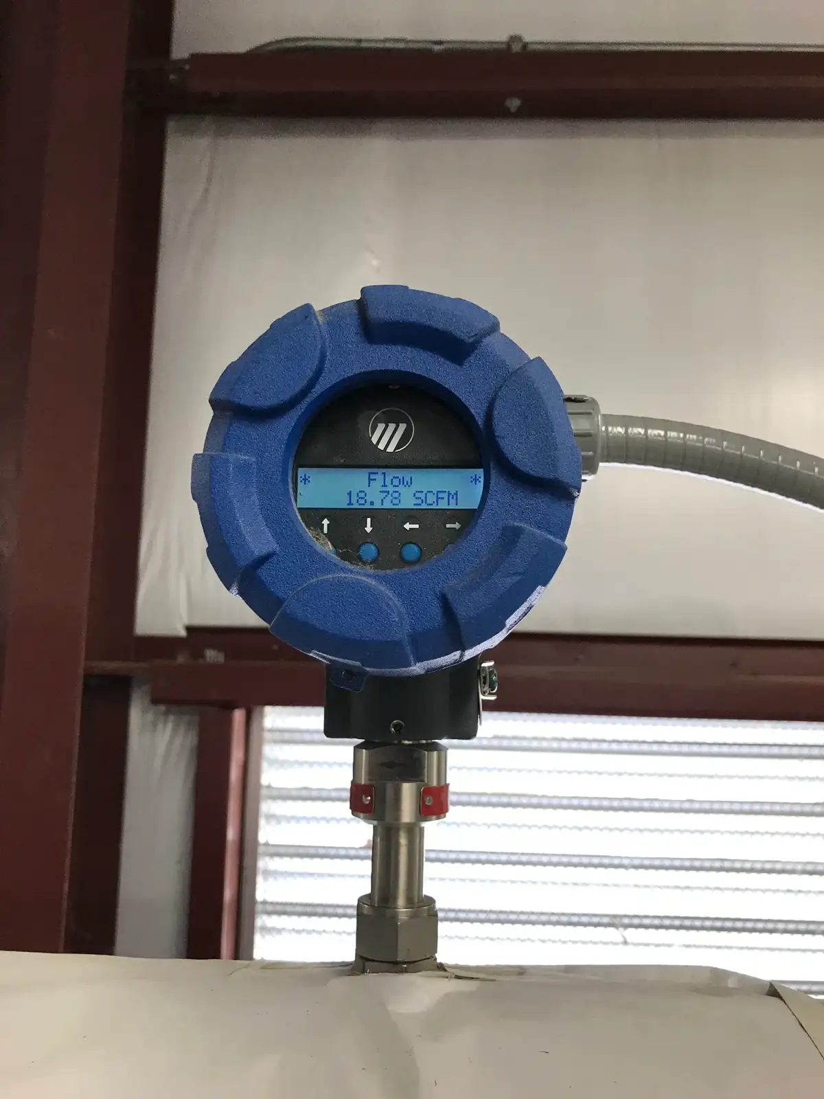 Digital flow meter transmitter reading 18.78 SCFM